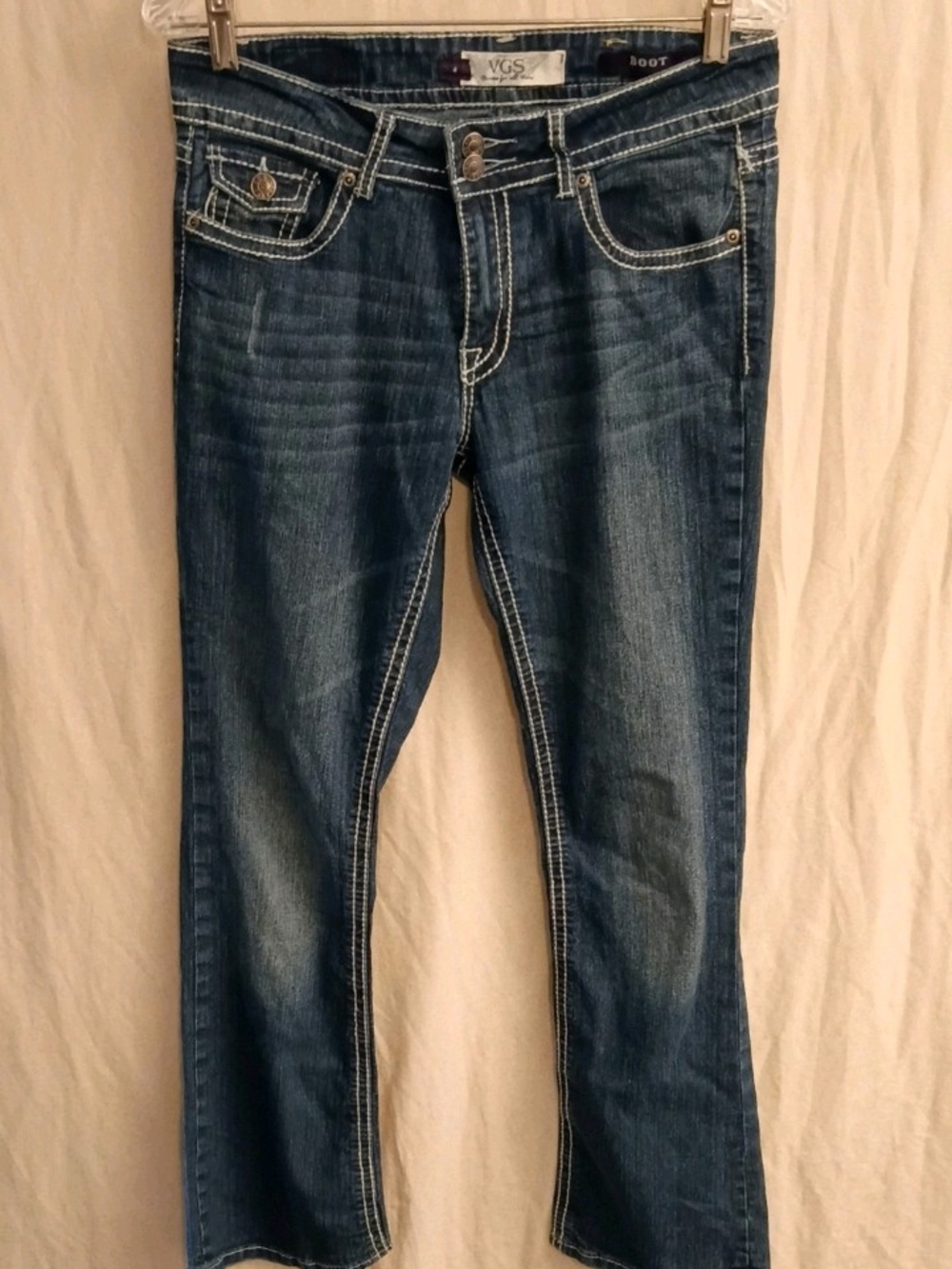 VGS Jeans Womens Size 4 Bootcut Thick Stitch Rhinestone Denim (defect see pics)